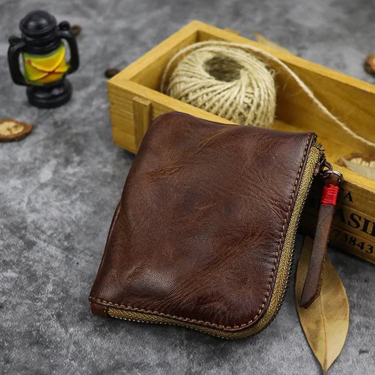 Retro Washed Top Layer Cowhide Leather Handmade Colored Coin Wallet Soft Leather Clip Simple Artistic Wallet