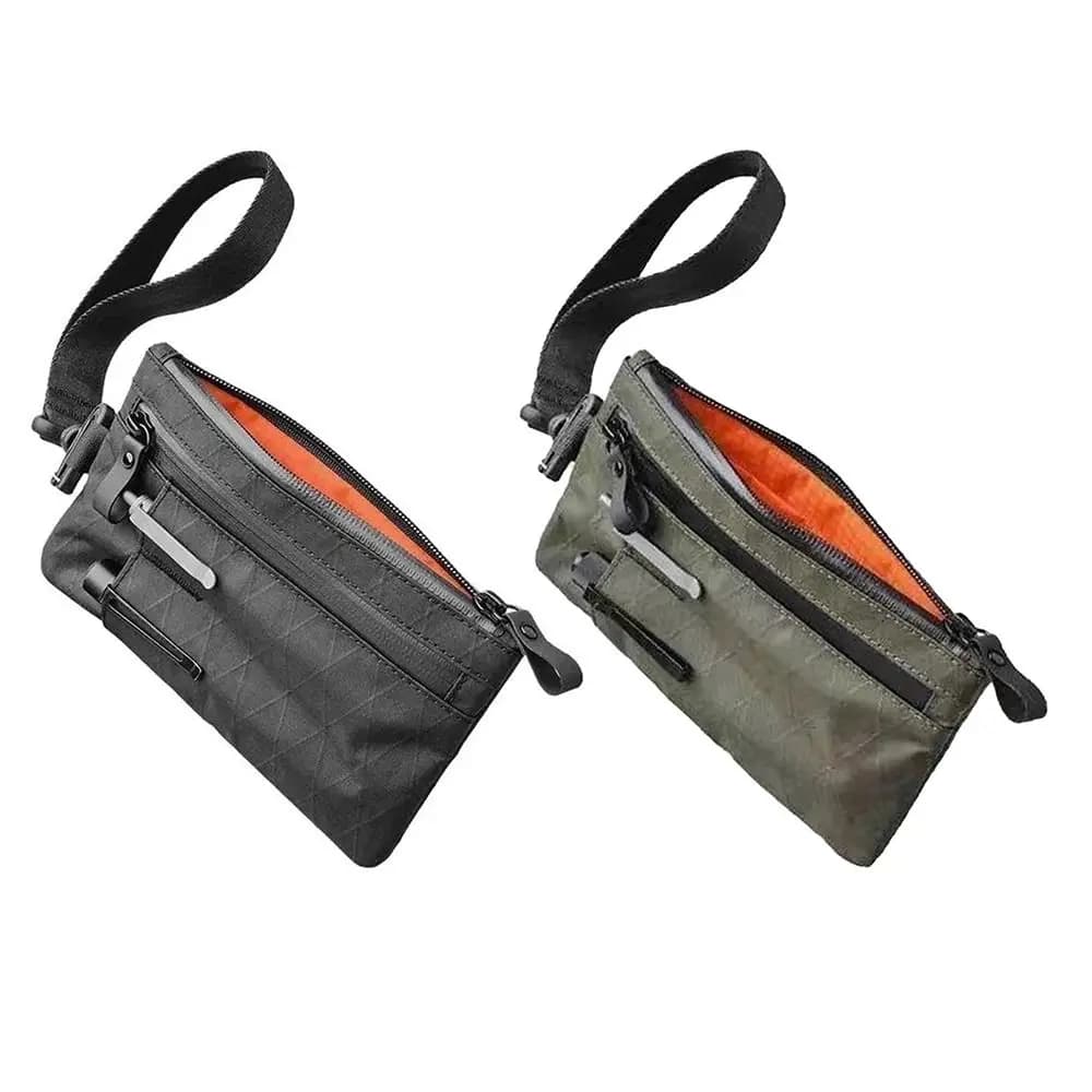 Portafoglio Funzionale da Uomo Impermeabile con Scomparti Esterni, Blocco RFID, Chiusura a Cerniera, Portamonete con Cinturino da Polso e Porta Passaporto