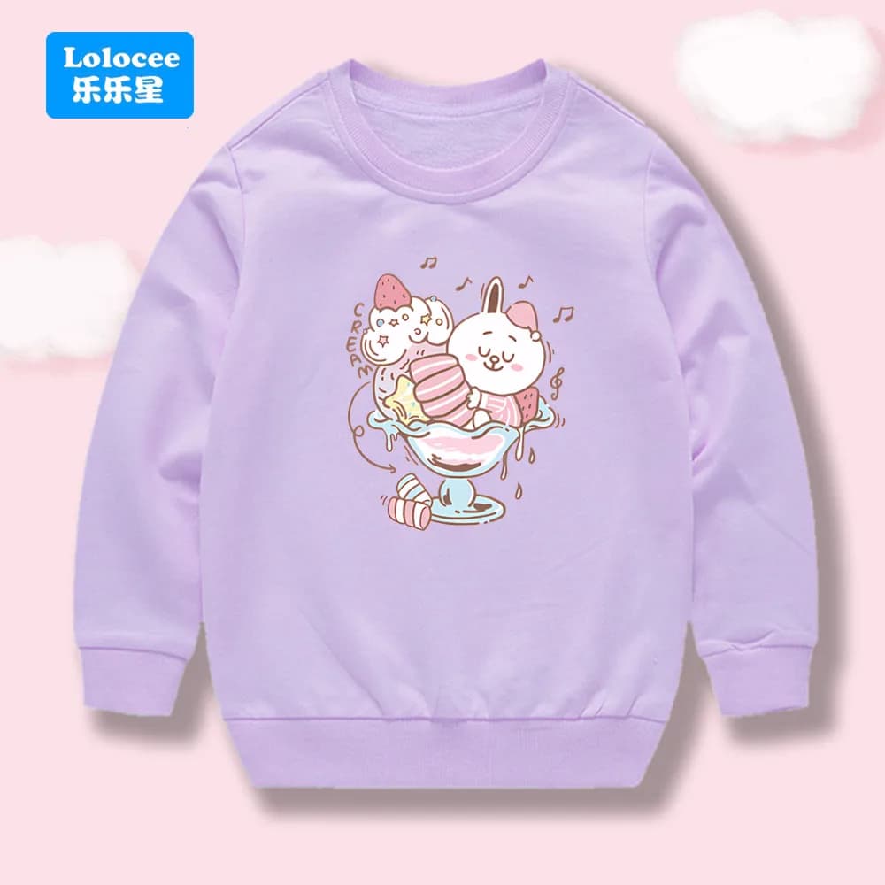 New Autumn Costume Kids Sweatshirt Cartoon Ice Cream Rabbit Print Girls' Long Sleeve Fashon Tops Spring Pullovers BQL1