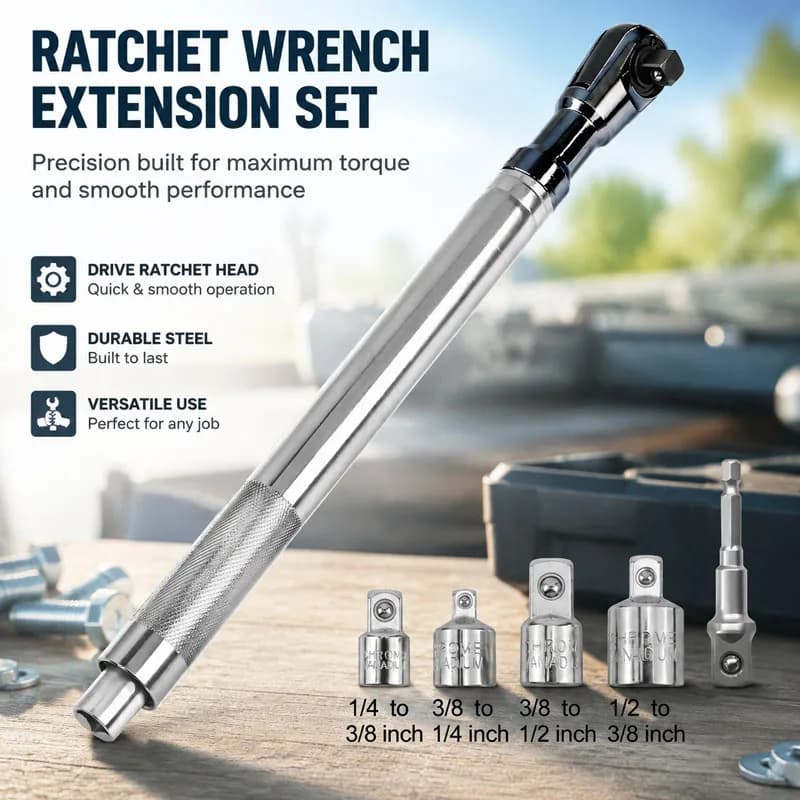Chrome Vanadium Steel Telescopic Ratchet Wrench, Square Adapter Set, Household Auto Repair Quick Disassembly and Assembly Tool