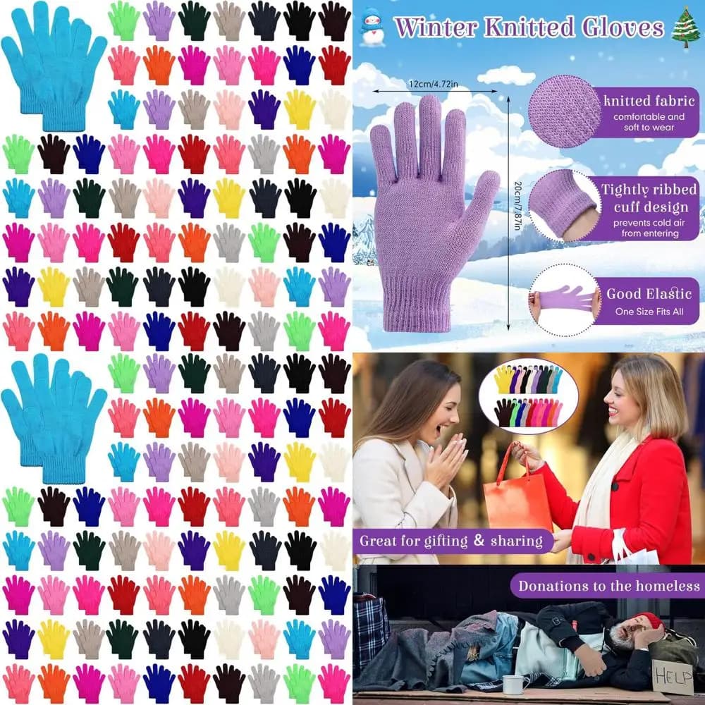 Confezione da 100 guanti in maglia calda per l'inverno: ideali per uomini, donne e donazioni di beneficenza