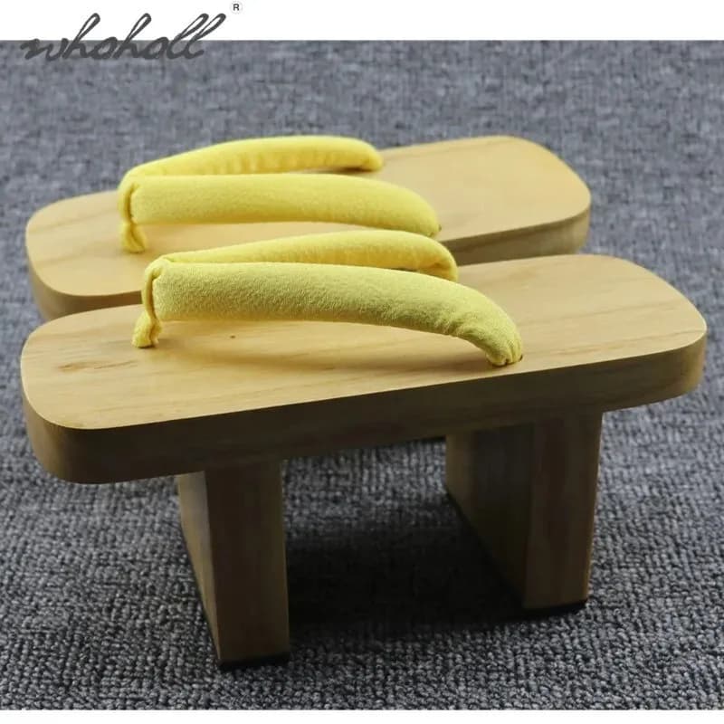 WHOHOLL Giapponese Geta Zoccoli di Legno Mononoke Cosplay Zoccoli Legno Bianco Alto Due Denti Zoccoli Cintura Gialla 10 cm Tacco Alto Infradito