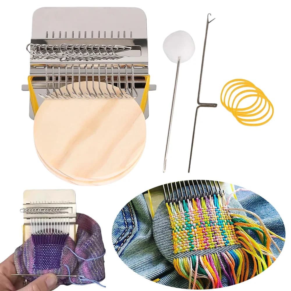 1Set Knitting Tools Small Frame Small Loom Hand Tapestry Wood Loom Weaving Frame Darning Machine for Mending Clothes and Jeans