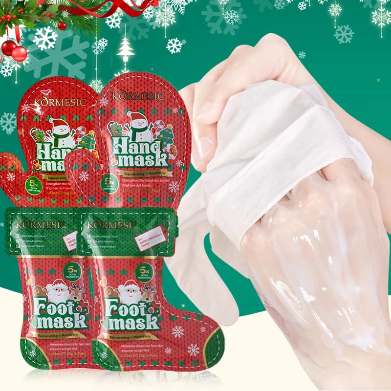 2 pezzi Natale Maschera esfoliante per le mani Maschera per i piedi Piedi Pedicure Rimuovi la pelle morta Idratante Esfoliante per i piedi Maschere per i piedi Cura della pelle