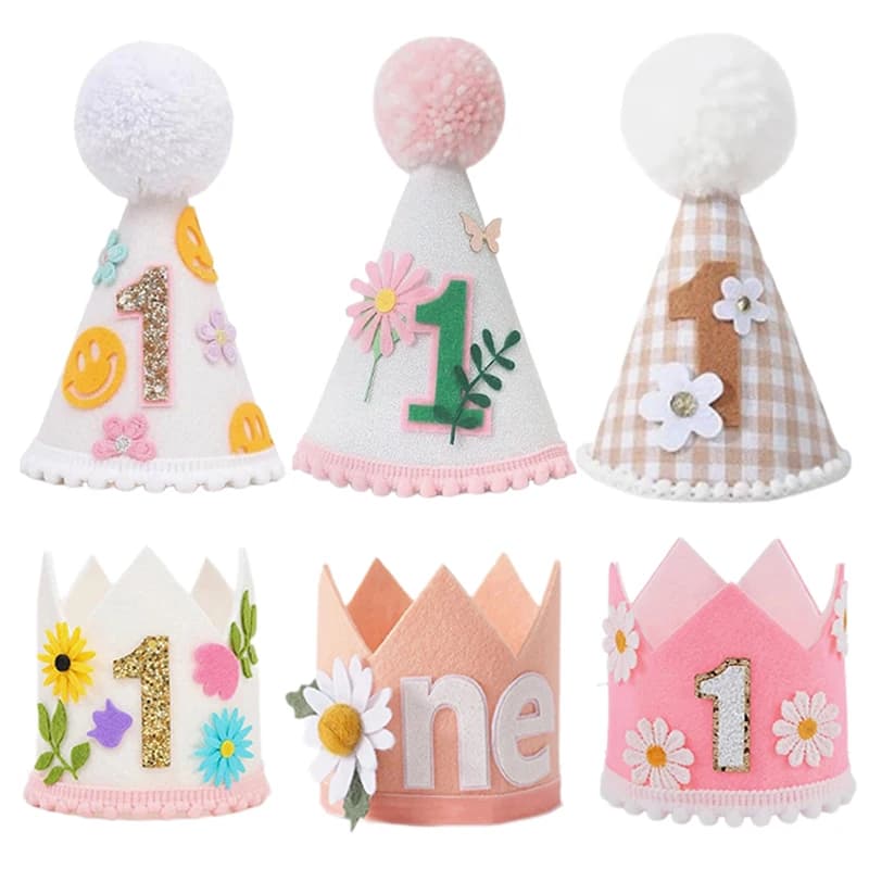 Flower Cone Hat 1st Birthday Hats Mini Headbands For Baby Boys Girls Party Decoration Caps Photography Atmosphere Props