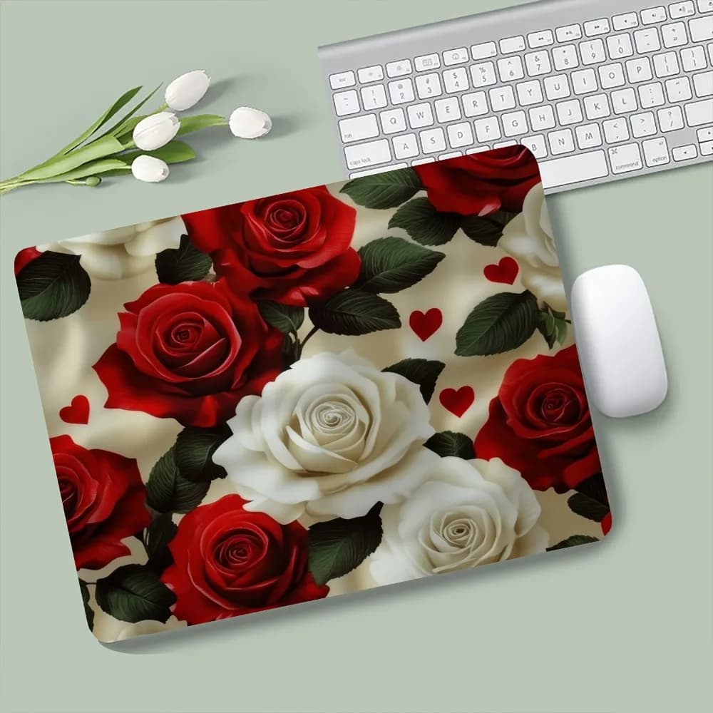 Mini tappetino per mouse da gioco in gomma antiscivolo, tappetino da scrivania con motivo floreale rosa, superficie liscia per PC portatile