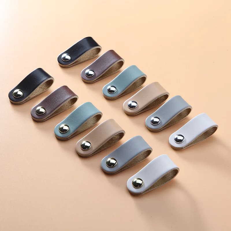 Single Hole Soft Leather Furniture Handle Kitchen Cabinet Wardrobe Door Drawer Leather Handle Zinc Alloy Dresser Drawer Handles