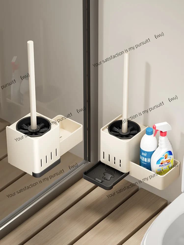 Toilet brush Wall-mounted rack Toilet brush Bathroom household no dead ends Cream wind
