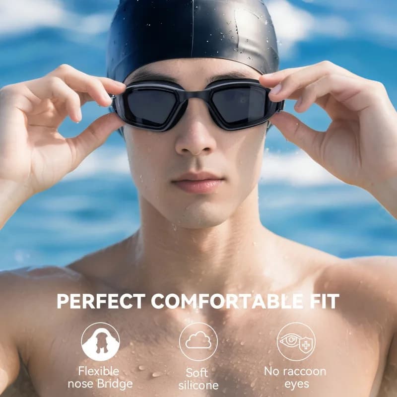 Swimming Goggles And Cap Set High-definition Anti-fog With Earplugs UV-blocking Goggles Suitable For All Ages