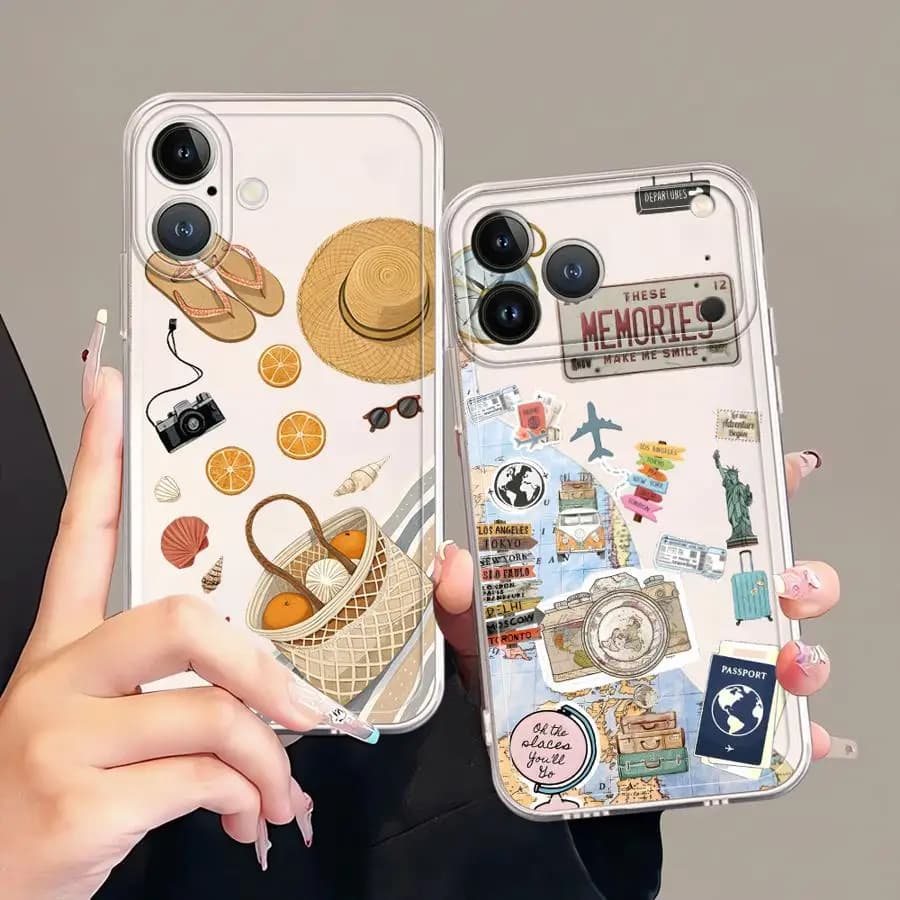 Beach Travel Theme Phone Case For iPhone 17 16 15 11 12 14 13 Pro Max Mini XS XR 7 Plus 17E Shockproof Transparent Cover Fundas