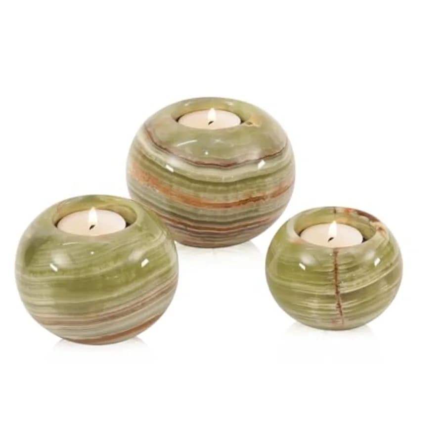 Portacandele in Marmo da 4 Pollici, Set di 3 Mini Portacandele in Onice Fatti a Mano per Tavolo da Pranzo e Ingresso, Decorativi
