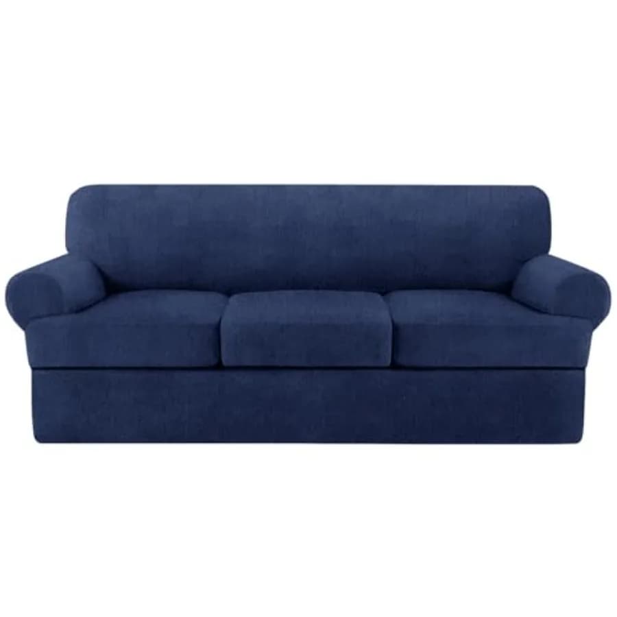 Copridivano a T in 4 Pezzi, Coperture Morbide per Divano a T, Protezione per Mobili con Coprisedili Individuali a Forma di T, Blu Navy