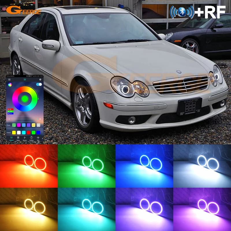 For Mercedes Benz CLASSE C W203 RF Remote Bluetooth-Compatible APP Ultra Bright Multi-Color RGB Led Angel Eyes Kit Halo Rings
