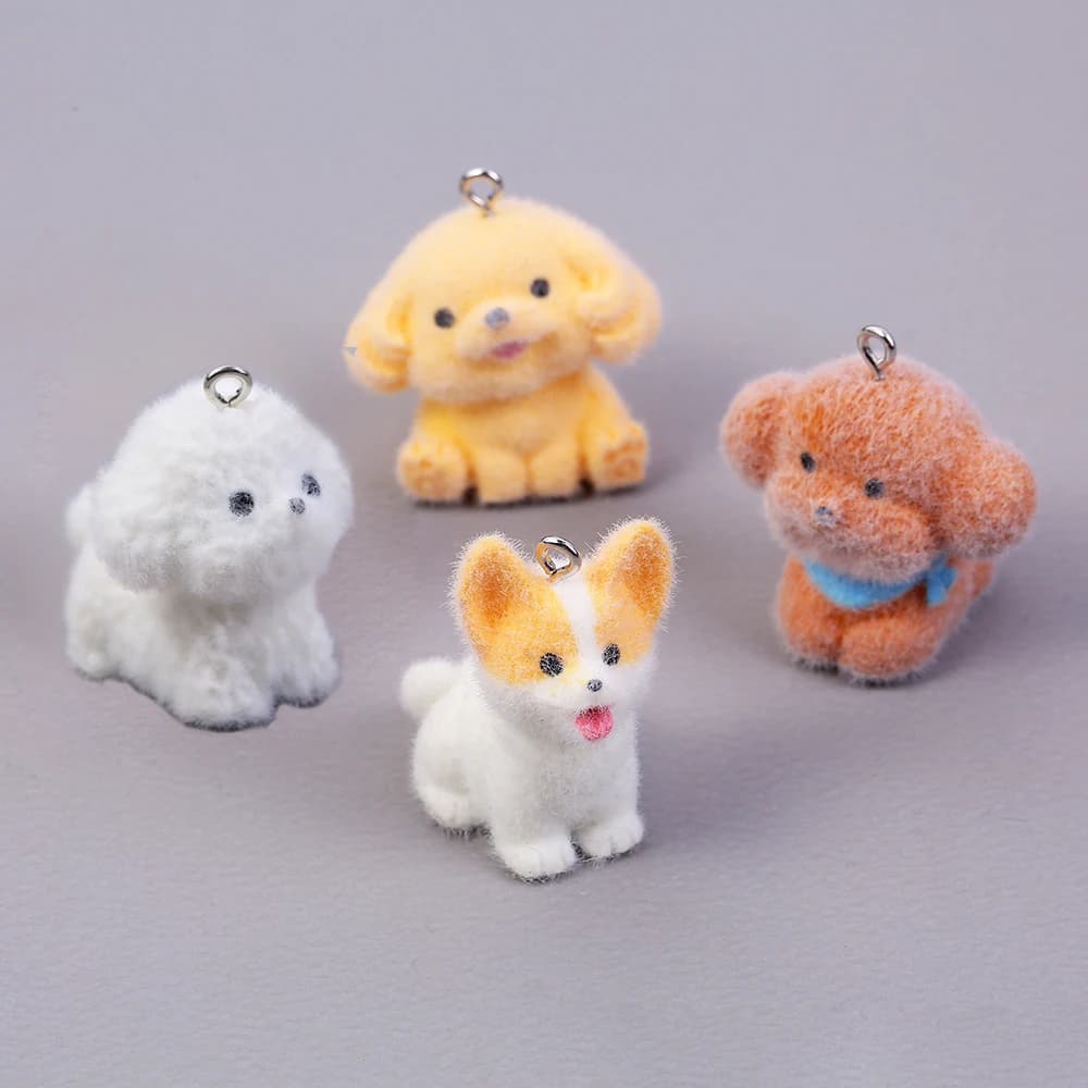 10 Pezzi Ciondoli in Resina a Forma di Cucciolo Floccato, Simpatici Pendenti Animali per Catene del Telefono, Portachiavi, Collane e Creazione di Gioielli