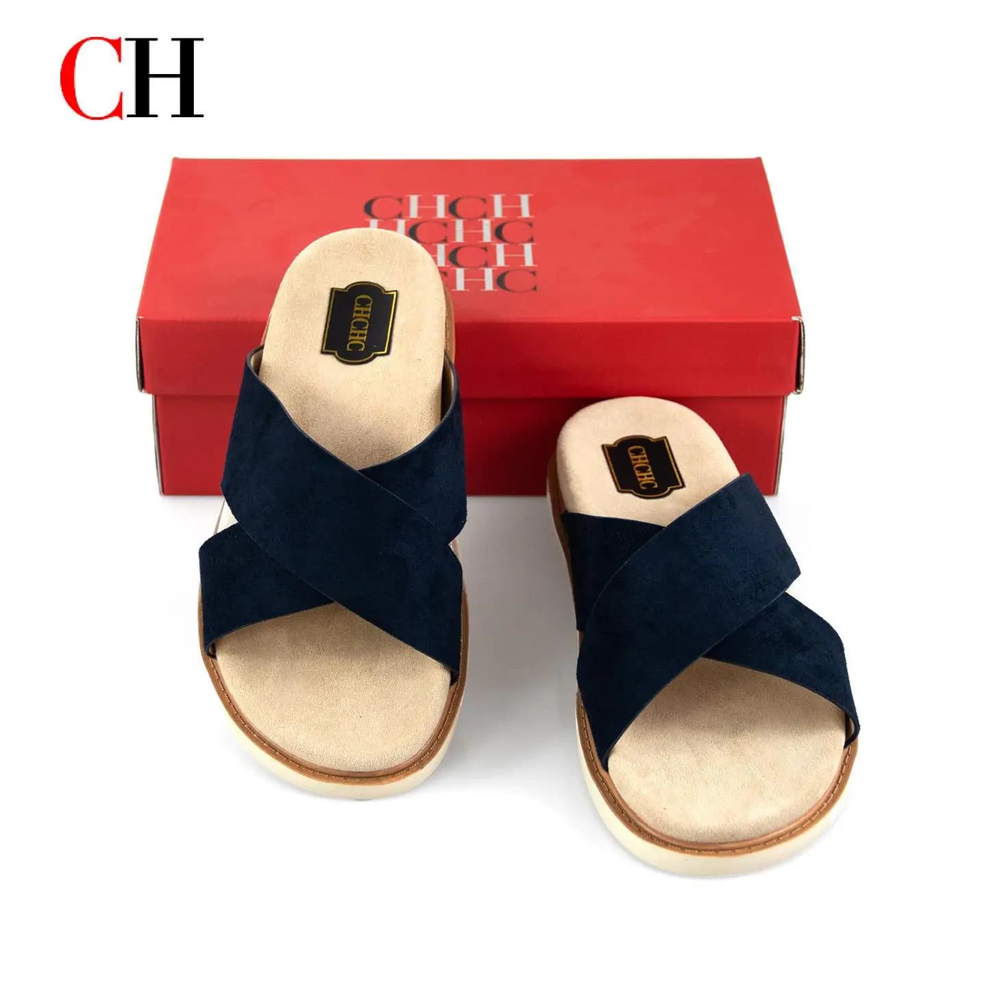 CH Women's Suede Cross Strap Slide Sandals Open Toe Flat Sole Casual Slip On Shoes Comfortable Summer Beach Slippers