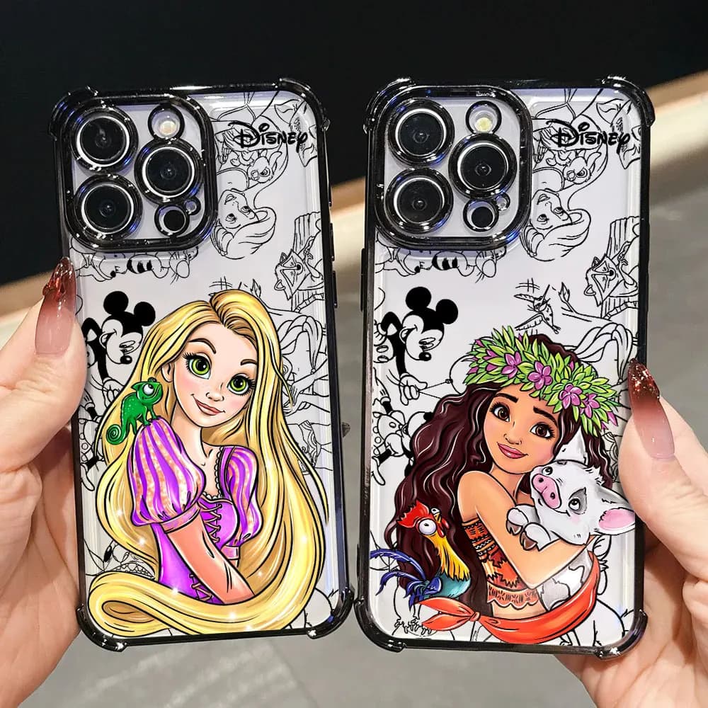 Custodia di Lusso Disney Principesse Rapunzel Moana per iPhone 17E 17 16 Pro 15 14 13 12 11 Pro Max 17 Air 16 E Plus in Silicone