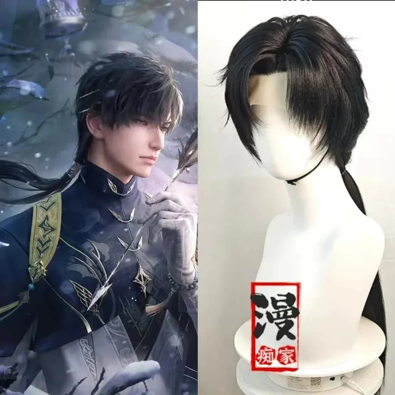 Love And Deepspace Zayne Cosplay Hanfu Nero antico Lungo calore Siming Resistente Capelli sintetici Parrucche per feste personalizzate;4.f'7;j,3'