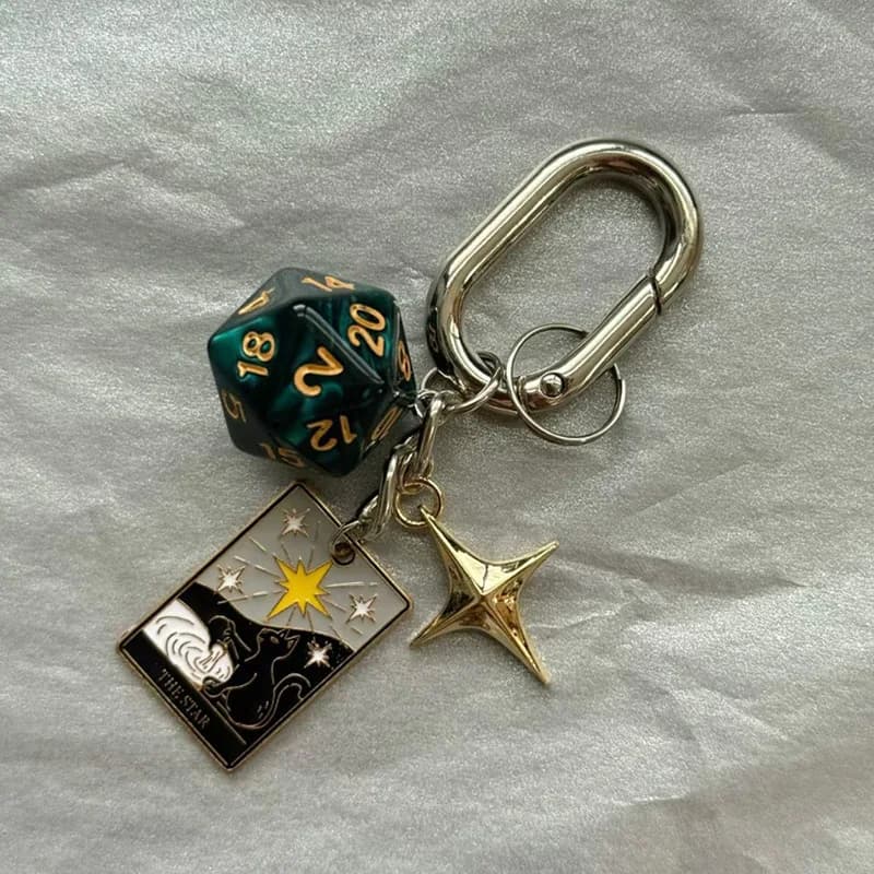 Tarot dice pentagram keychain playing cards Halloween retro mobile phone lanyard couple bag pendant