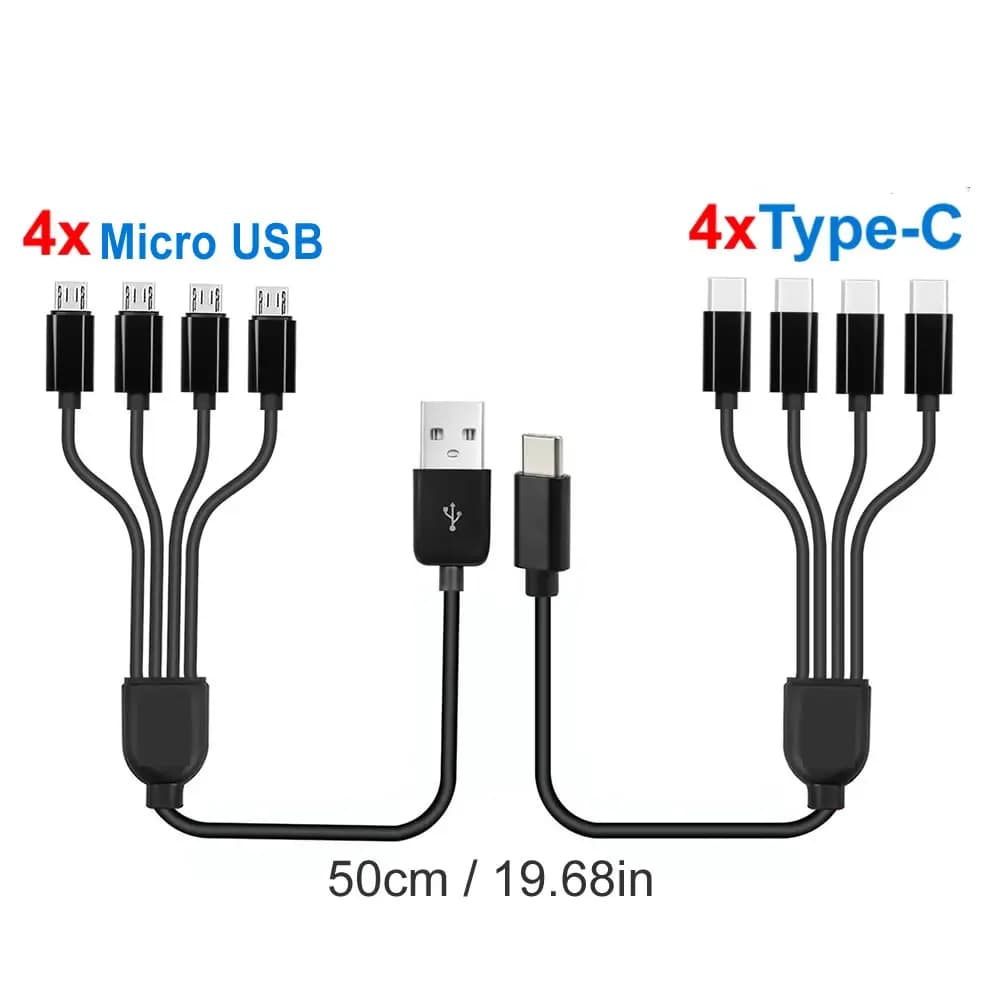 5V USB CA short cable to type C Multi charging cable Micro USB 4 splitter adapter cable in 1 PD USB C 4 port splitter cable