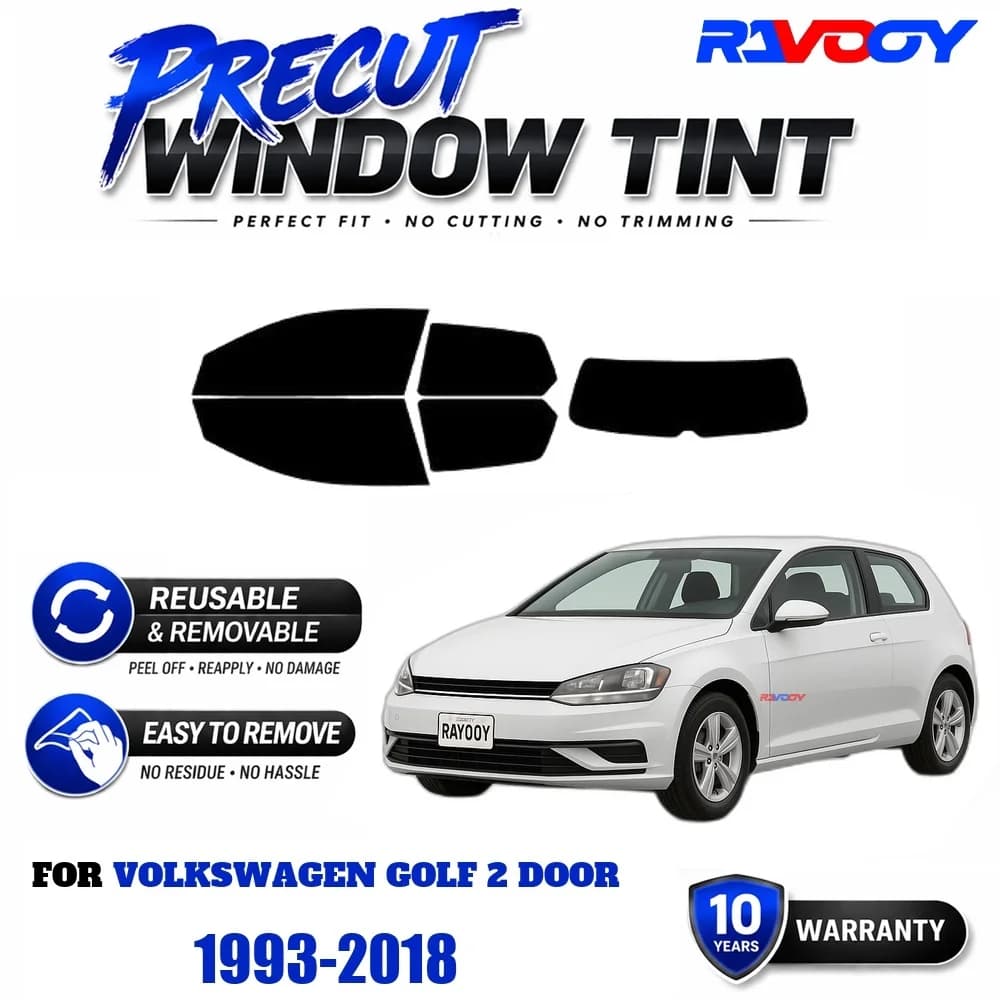 RAVOOY Precut Window Tint, Reusable Removable EPU Film, Custom Fit for Vw Golf 2 Door 1993-2018, UV Heat Protection