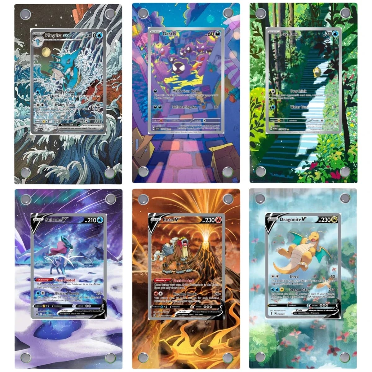 Entei Gastly Psyduck Dragonite Pokemon Acrilico Pittura estesa Stuck Brick Anime Classici Gioco Collezione Espositore per carte