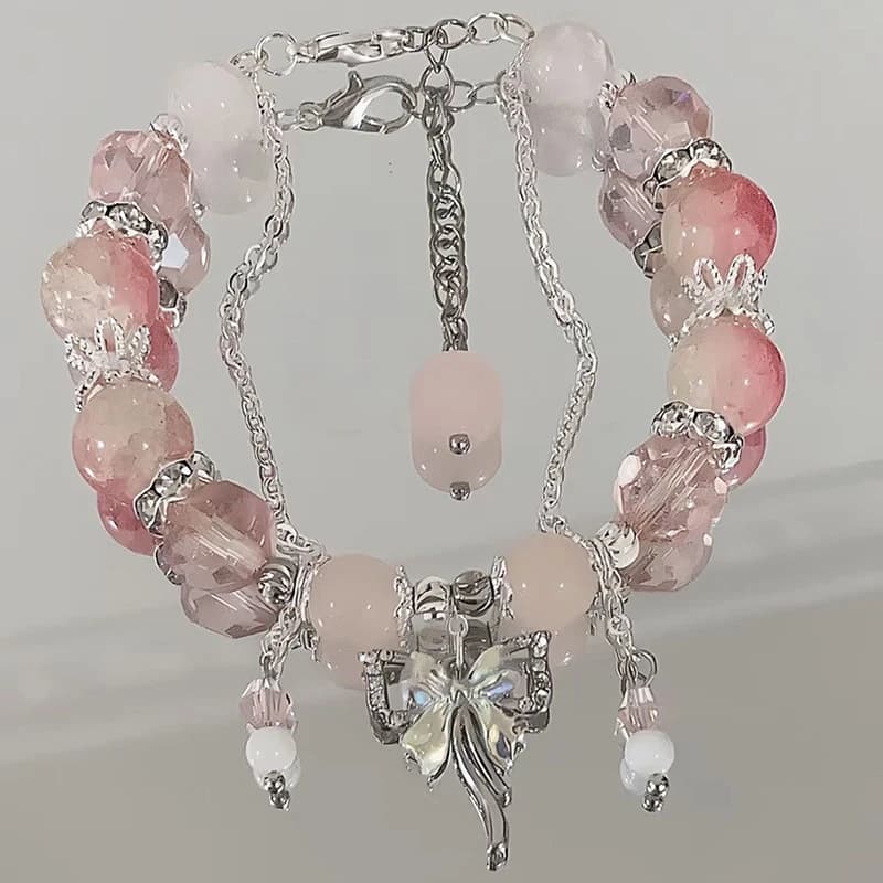 Elegant Beaded Bracelet Bowknot Charm Tassels Wrist Bangle Fashionable Women's Hand Link Chain Trendy Jewelry Gifts