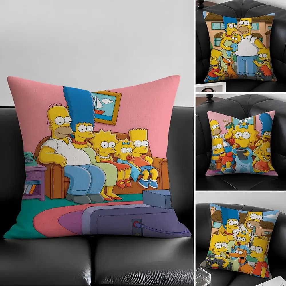 TV Series The Simpsons Cushion Cover Natural Linen Pillowcase Set, All-in-One Decor for Sofa, Bedroom & Chair