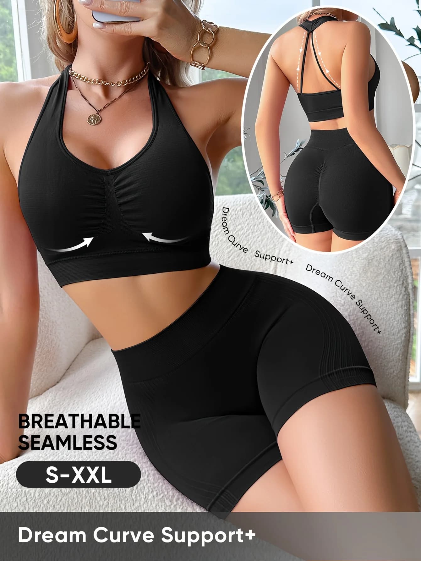Set reggiseno senza cuciture Intimo senza cuciture Copertura completa Supporto completo Reggiseno da donna Reggiseno da spiaggia per yoga incrociato sul retro senza fili