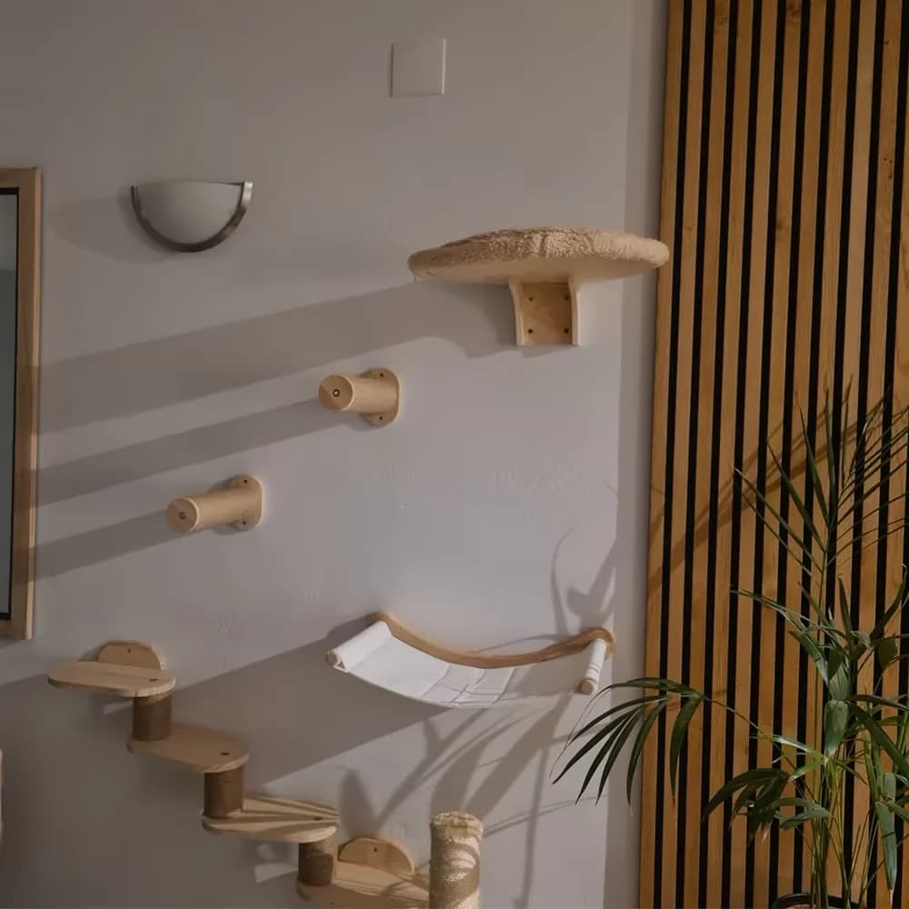 Set da parete per gatti in legno massello, tiragraffi, piattaforma per amaca per gatti, ripiani da arrampicata per gatti che giocano