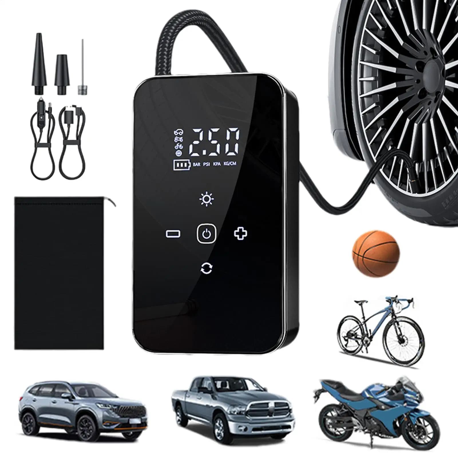 Pompa d'aria per pneumatici Touch Screen Pompa d'aria portatile Gonfiatore elettrico ricaricabile per pneumatici Accessori automobilistici per camion da viaggio