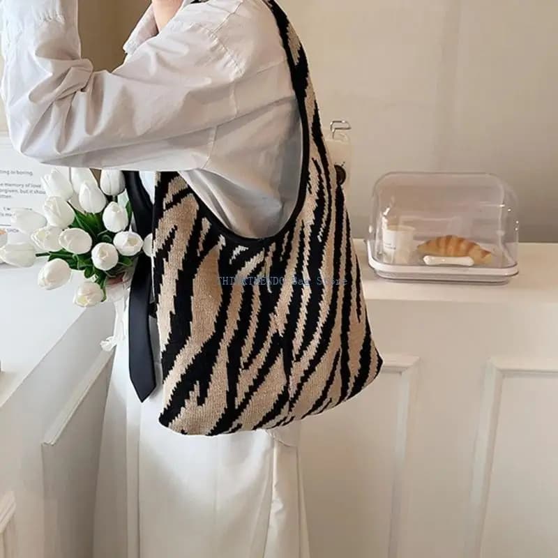 340D Knitted Shoulder Bag Travel Handbag Tote Bag For Work And School Easy To Carry