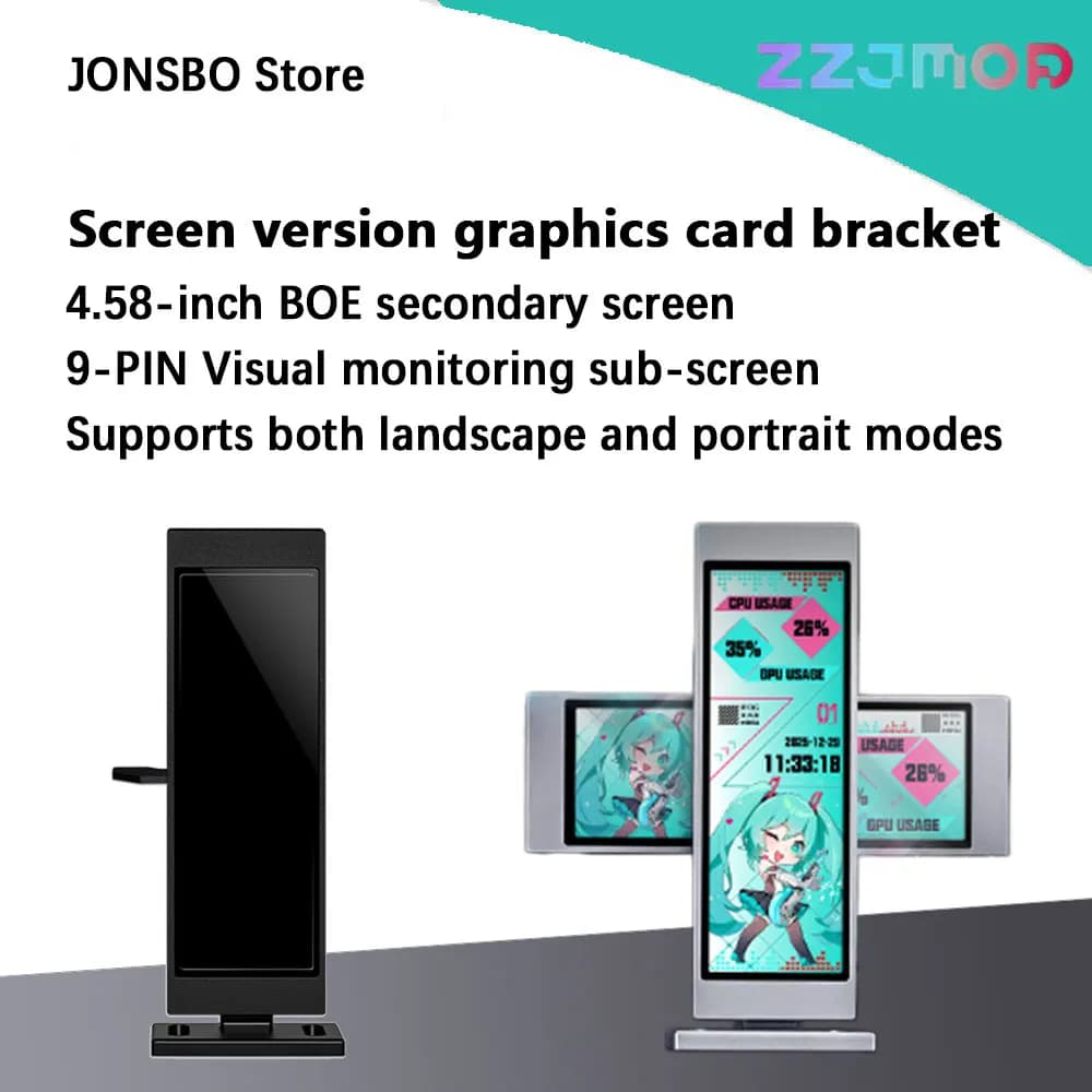 ZZJMOD Supporto GPU da 4,58 Pollici con Schermo Secondario per Monitoraggio Visivo, Regolabile Orizzontale e Verticale, Schermo Informativo Colorato per Case PC