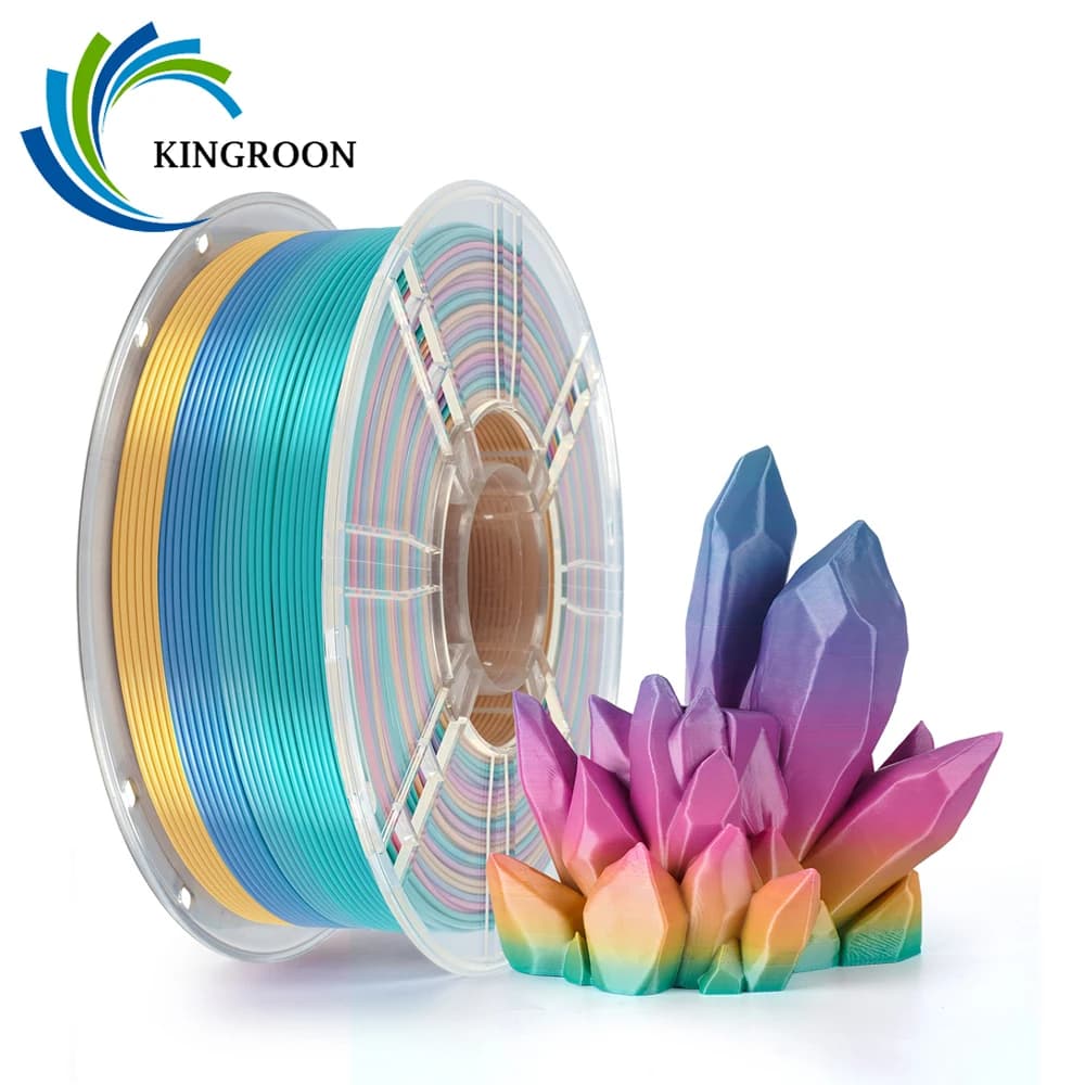 KINGROON Silk PLA Plastic 1 kg 1,75 mm, New Filament for 3D Multicolored Foamed Rainbow PLA Color Chnage, Transparent Coil