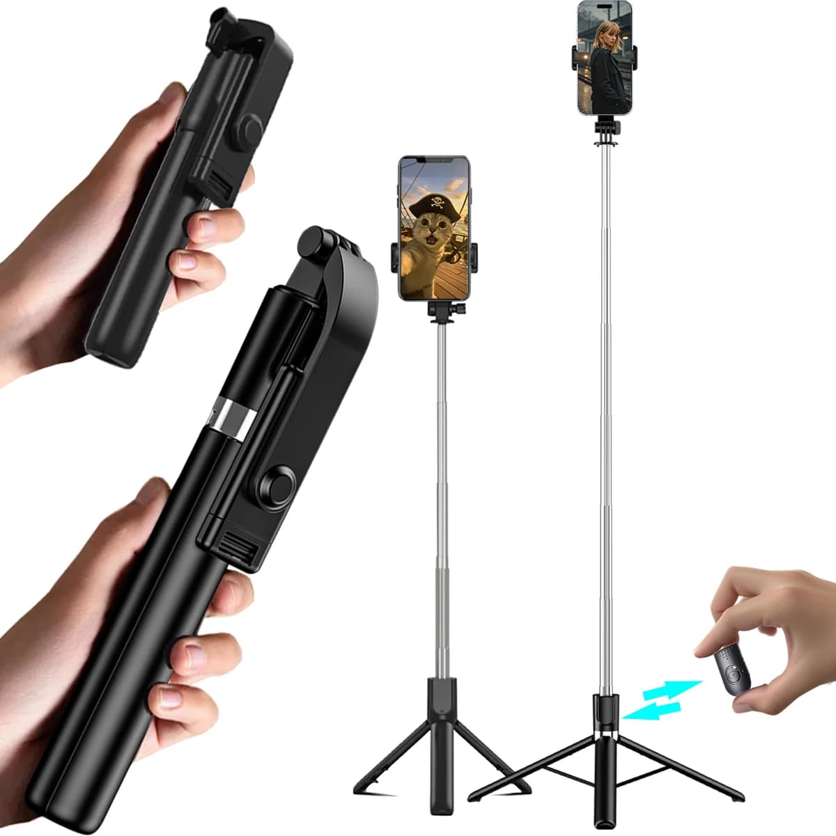 Bastone selfie telescopico portatile Bluetooth per live streaming, fotografia e viaggi. Un pratico gadget per scattare foto.