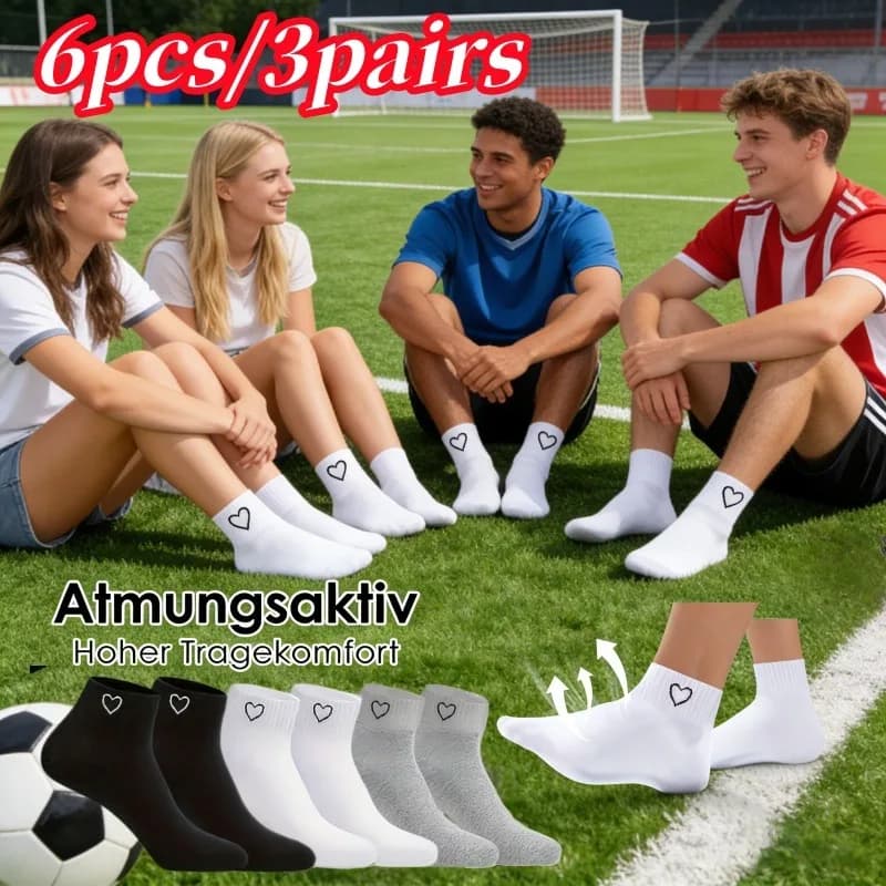 6Pcs/3pairs Spring and Summer Love Pattern Sports Socks, Student and Couple Socks, Light and Thin Knitted, Simple Solid Color Design, Durable and Elastic, Sweat and Moisture Wicking, High Elasticity and Quick Drying, Lightweight and Breathable, Casua