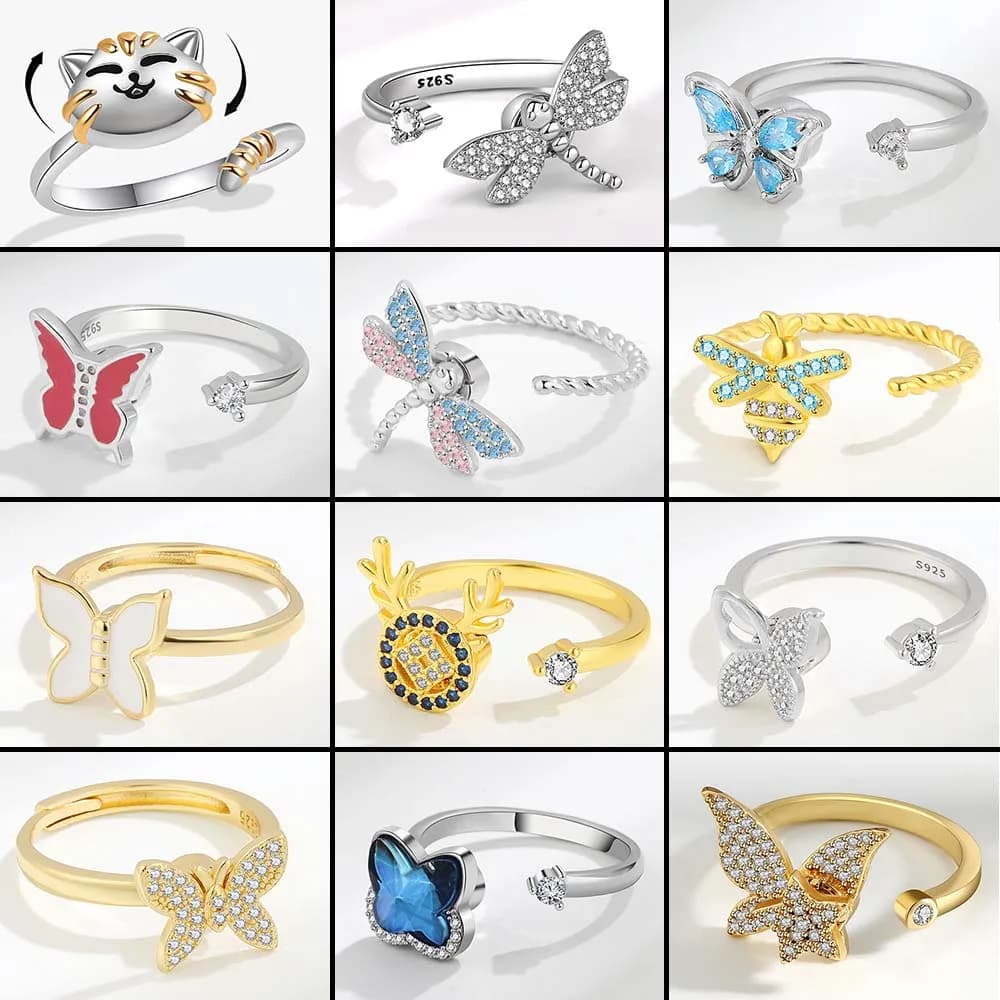 Gioielli coreani Anello di ansia rotante per le donne Animale carino Farfalla Gatto Spinner Fidgets Knuckle Anelli Anillo Antiestres