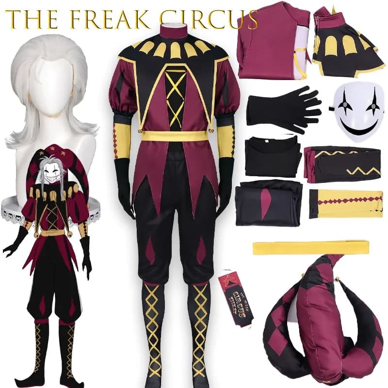 BThe Freak Circus Pierrot Clown Set di maschere cosplay Halloween Personaggio anime Prop Gioco Festa in costume di Natale Anime di Halloween