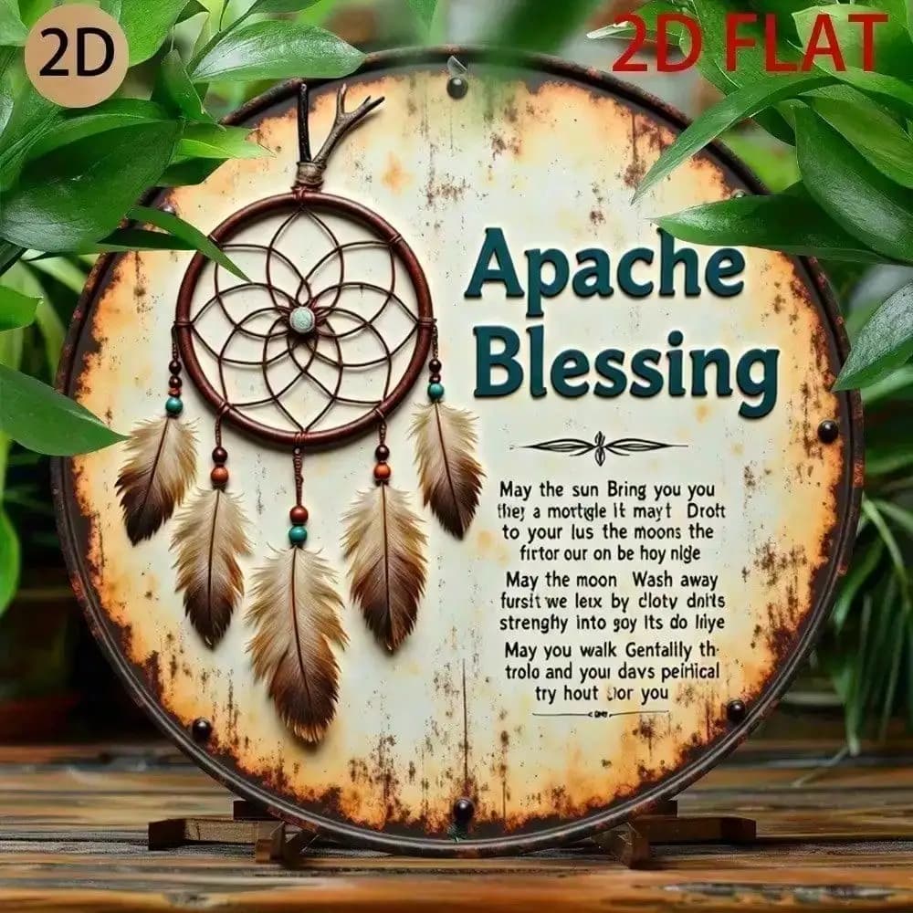 Fairyhome Metal Dreamcatcher Wall Art Rustic Apache Blessing Sign for Home Bedroom Cabin Decor