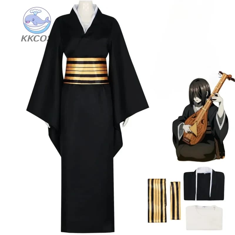 Anime Demon Slayer Nakime Costume Cosplay Ragazza Kimono nero giapponese Abito di Halloween Abito Accappatoio Abito di carnevale per donna