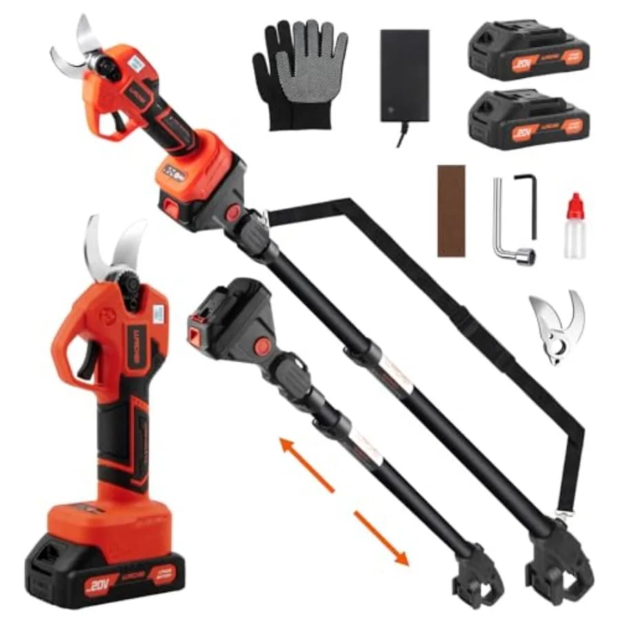 Forbici da potatura elettriche senza spazzole per giardino: design 2-in-1 in lega di alluminio nero con diametro di taglio di 1,6'' e lunghezza di 7,5 piedi