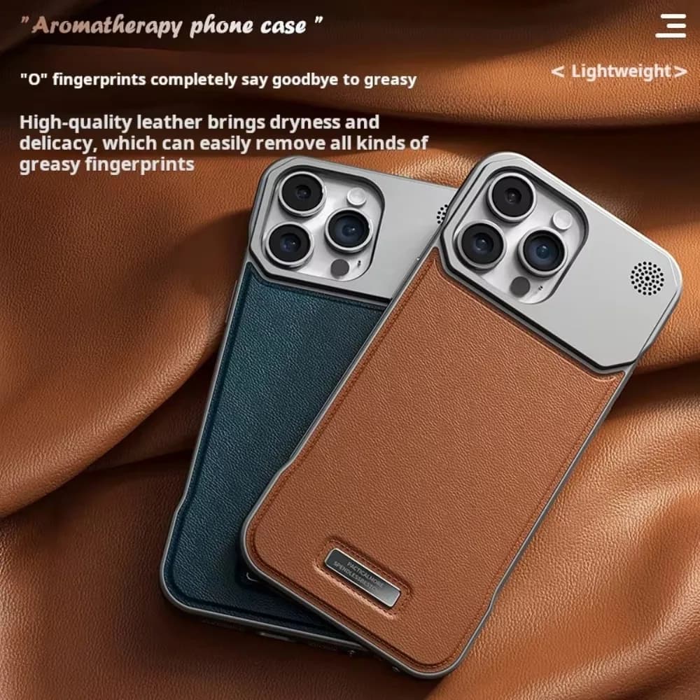 Custodia in pelle per aromaterapia aziendale per iPhone 17 Air 16 15 14 Plus 13 12 11 Pro Max per copertura armatura magnetica senza telaio Magsafe