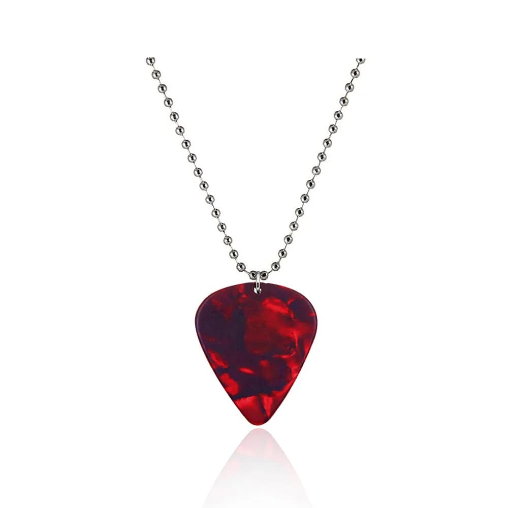 Collana con Ciondolo a Forma di Plettro per Chitarra con Rubino a Cuore, Collana con Ciondolo a Plettro per Chitarra Stile Horror e Strano