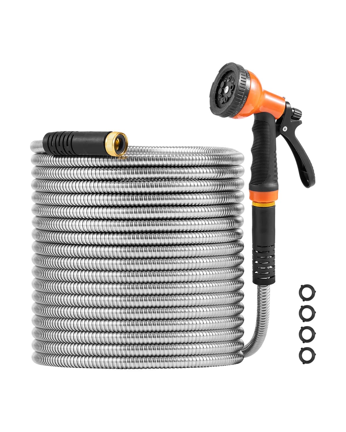 Tubo da Giardino in Metallo da 60 Metri, Tubo dell'Acqua Durevole in Acciaio Inossidabile con Ugello Spray a 10 Funzioni, Flessibile e Anti-Piega, Leggero per Esterni