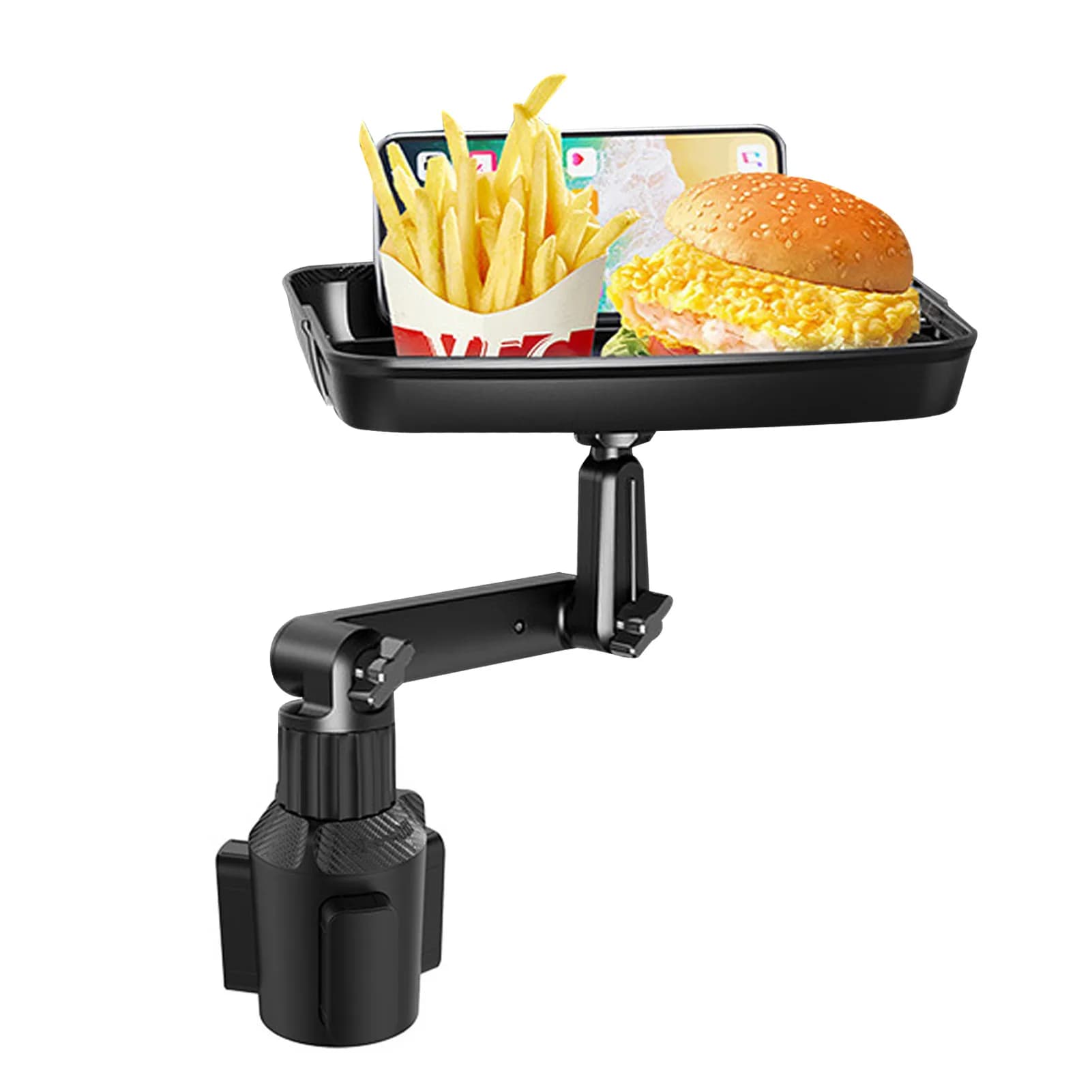 Universal bag tray for car, swivel table for food, adjustable supports for mounting on mobile phone