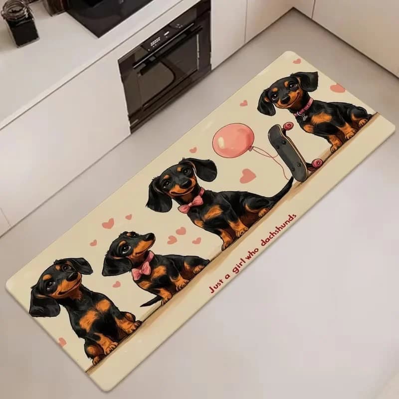 Tappeto Lungo Decorativo a Tema Cane Daks, Tappeto da Comodino, Tappeto da Cucina, Tappeto per Corridoio, Tappeto Lungo per Ingresso