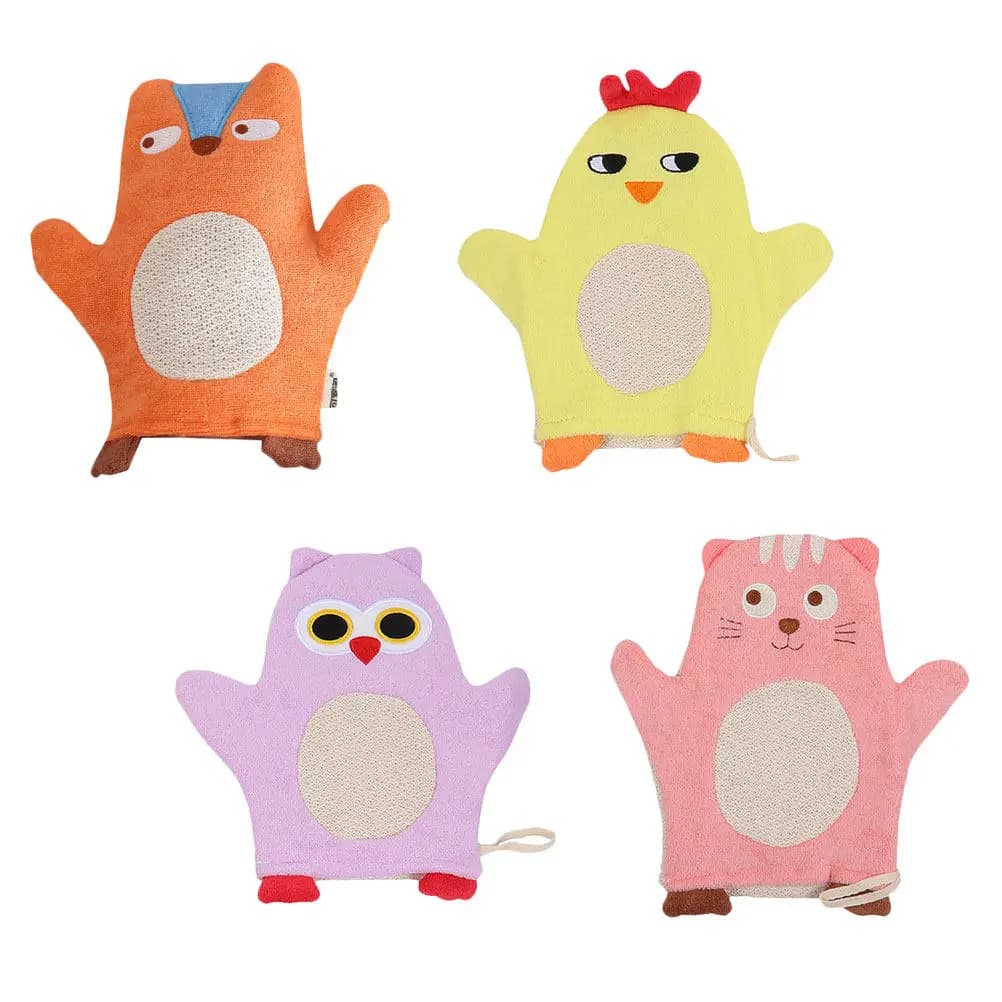4 guanti da bagno per bambini, design a forma di animale dei cartoni animati, morbidi e confortevoli, asciugamani da doccia per bambini, guanti da bagno per casa e viaggio