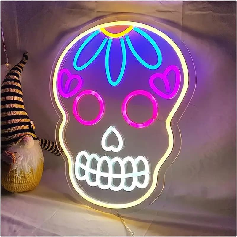 ABJS Matrimonio personalizzato Neon Teschio Stile Insegna Decorazione da parete per feste Acrilico Flex Neon Led Insegna luminosa Decorazione della stanza di casa Spina europea