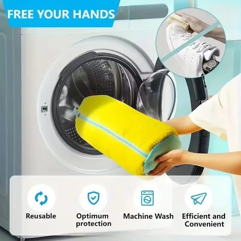 Shoe Washing Laundry Bag Thick Padded Polyester Net Fluffy Fiber Shoe Protector Machine Wash Shoe Bag Drying Laundry Bag 1PCS