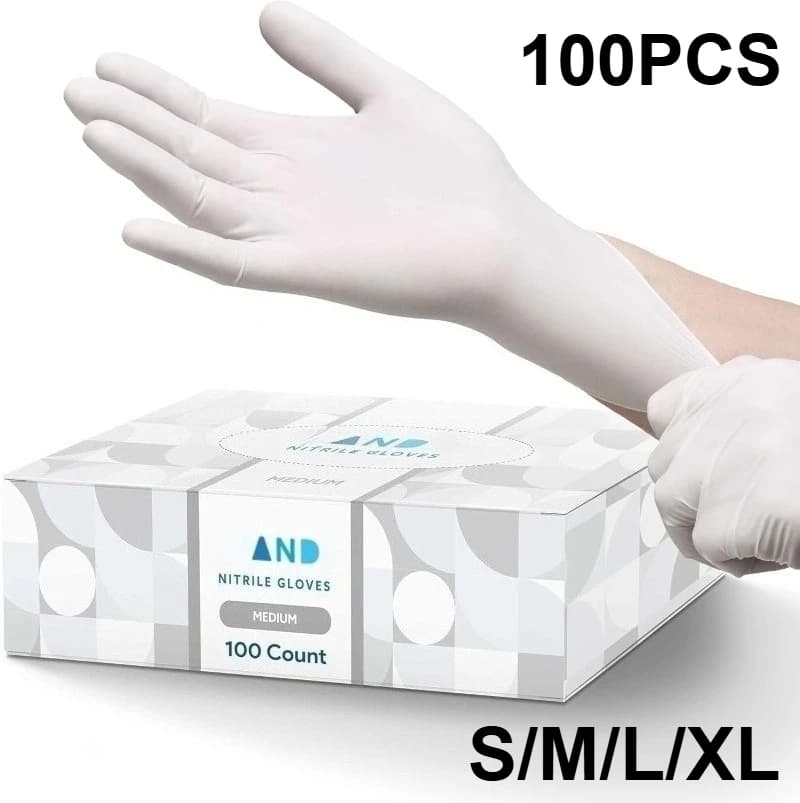 Guanti monouso in nitrile bianco da 10-100 pezzi, senza lattice, senza polvere, guanti per uso domestico per cucinare, guanti da lavoro per la pulizia degli alimenti
