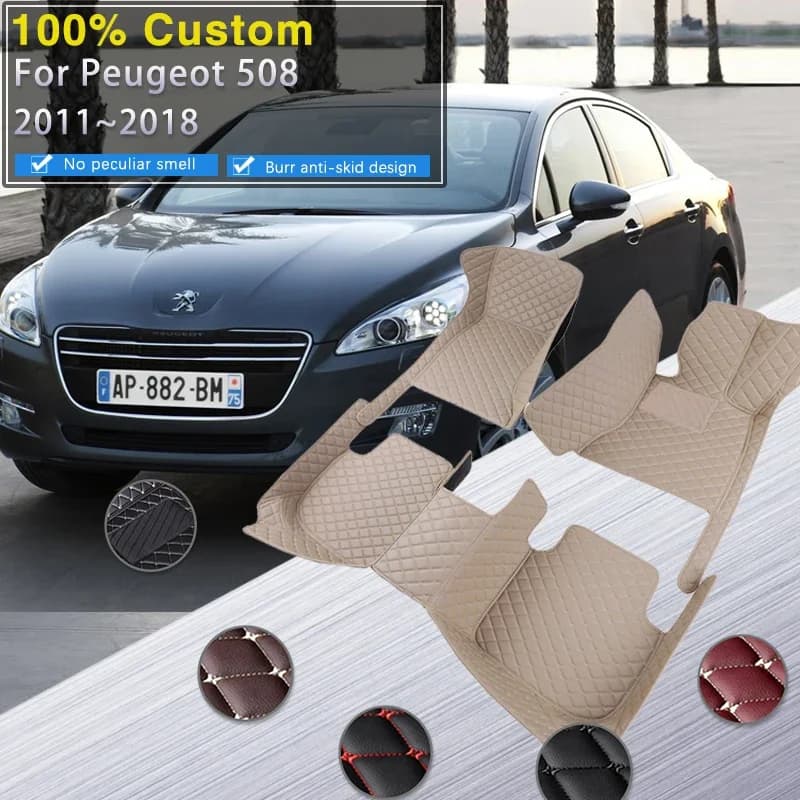 Tappetini per auto completi per Peugeot 508 MK1 2011 ~ 2018 Tappeto Tappetino in pelle di lusso Tappeti Durevole Anti Dirt Pad Parti interne Auto Ac